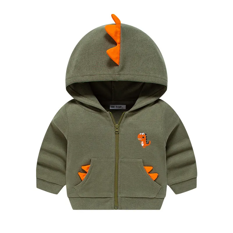 Tshirts Cartoon Embroidery Dinosaur Kid Hoodie Coat Children Cardigan Sweatshirt With Hat Boy Girl Baby Zipper Ytterkläder Jacket 230628