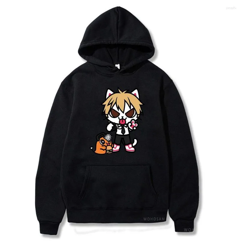 Sudaderas con capucha para hombre Motosierra Hombre Sudadera con capucha de gran tamaño Manga larga Hombres de gran tamaño Patchwork Sudaderas Anime Lindo Denji y Pochita Dibujos animados Impreso Tops