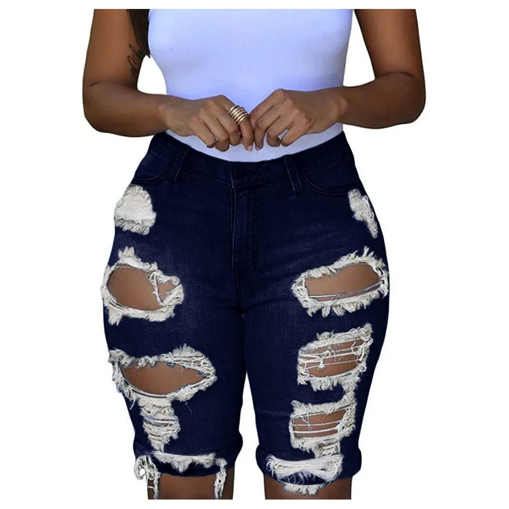 Plus Size Elastic Denim Shorts With Ripped Holes Destroyed Hole Leggings  With Holes For Women 2023 From T_shop008, $17.91