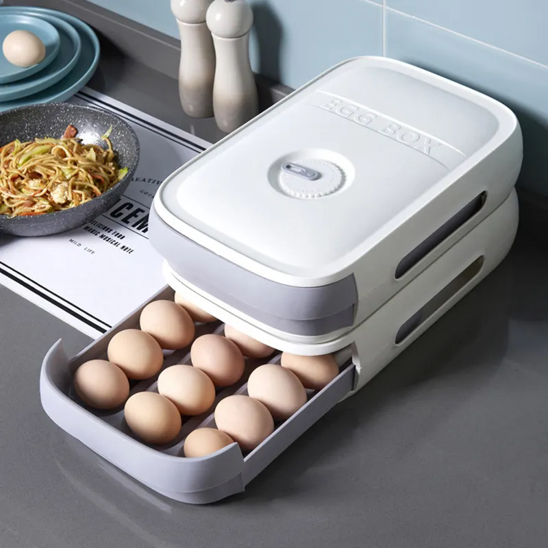 Food Storage Organization Sets Drawer Type Egg Storage Box Refrigerator Box Fresh Keeping Box Dumpling Box Household Eggs Holder Food Storage Kitchen 230628