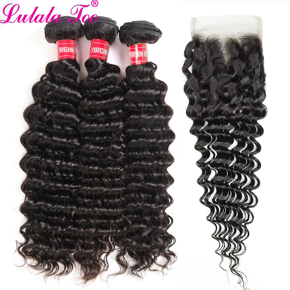 Hair Rollers 30 Inch Deep Wave Bundles With 4x4 Clre Brazilian Curly Human Water 34 Weave Remy s 230629