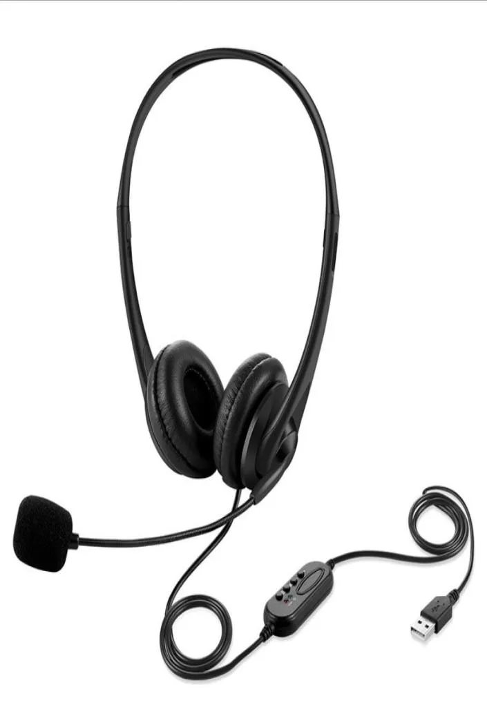 USB Computer Headphones Call Center Office PC Headset With Microphone