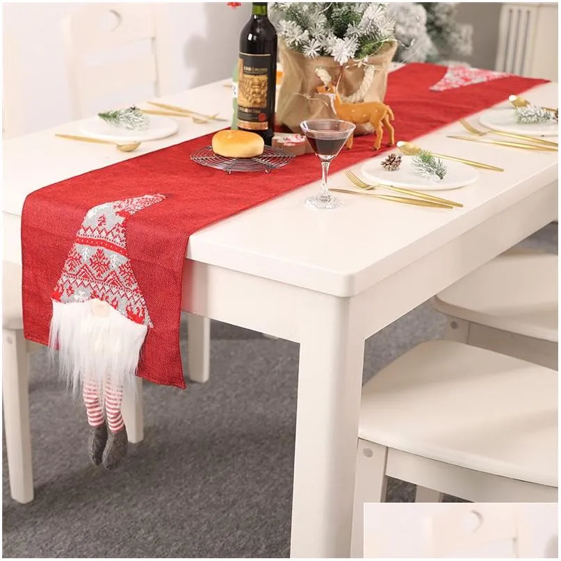 Tafelloper Kerst Scandinavische Kerstman Gnome Decoratief Linens Vlag Voor Xmas Decoratie Familie Diner Vakantiefeest Drop Levering Dht8C