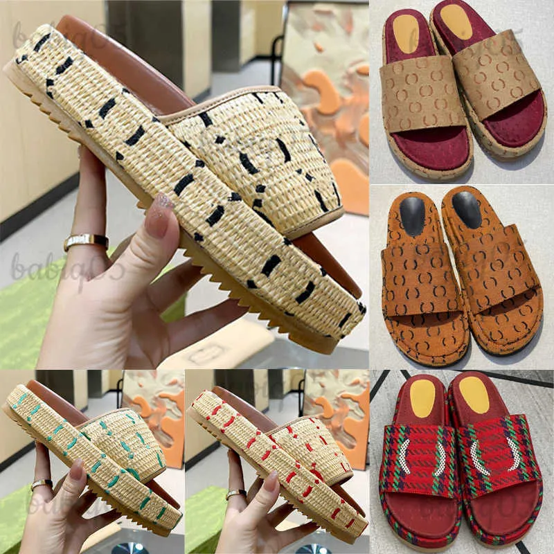 Hausschuhe Designer Damenmode Strand bestickter Buchstabe Dicker Boden Slides Slip On Mädchen 60mm Männer Canvas Plateau Sandalen 35-45 Große Größe Babiq05