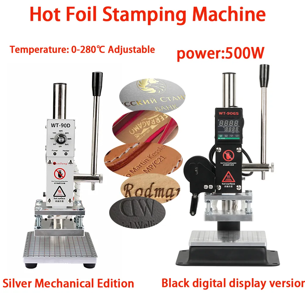 Machine de gaufrage à estampage à chaud 500W, version à affichage numérique noir ou édition mécanique argentée, avec support pour papier