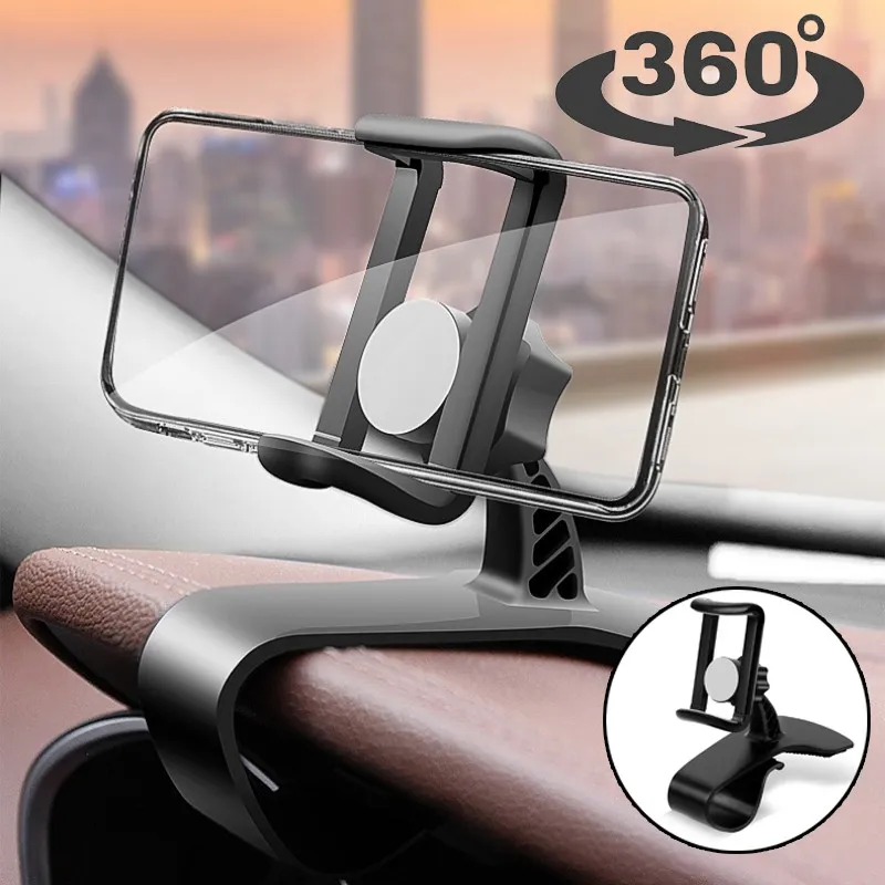 Universal Car Phone Holder Dashboard Clip Mount Auto GPS Mobiltelefonfästet Support 360 Rotation för iPhone Xiaomi Samsung