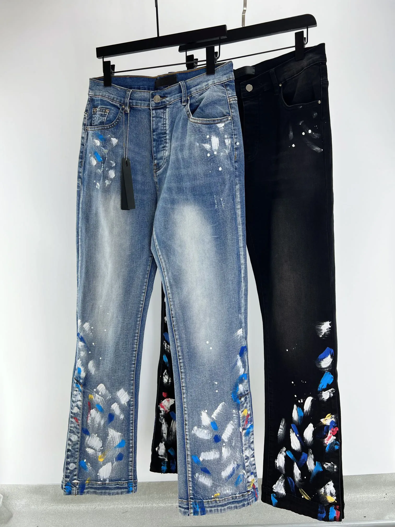 Designer Spray Painted Straight Embellished Jeans For Men High 
