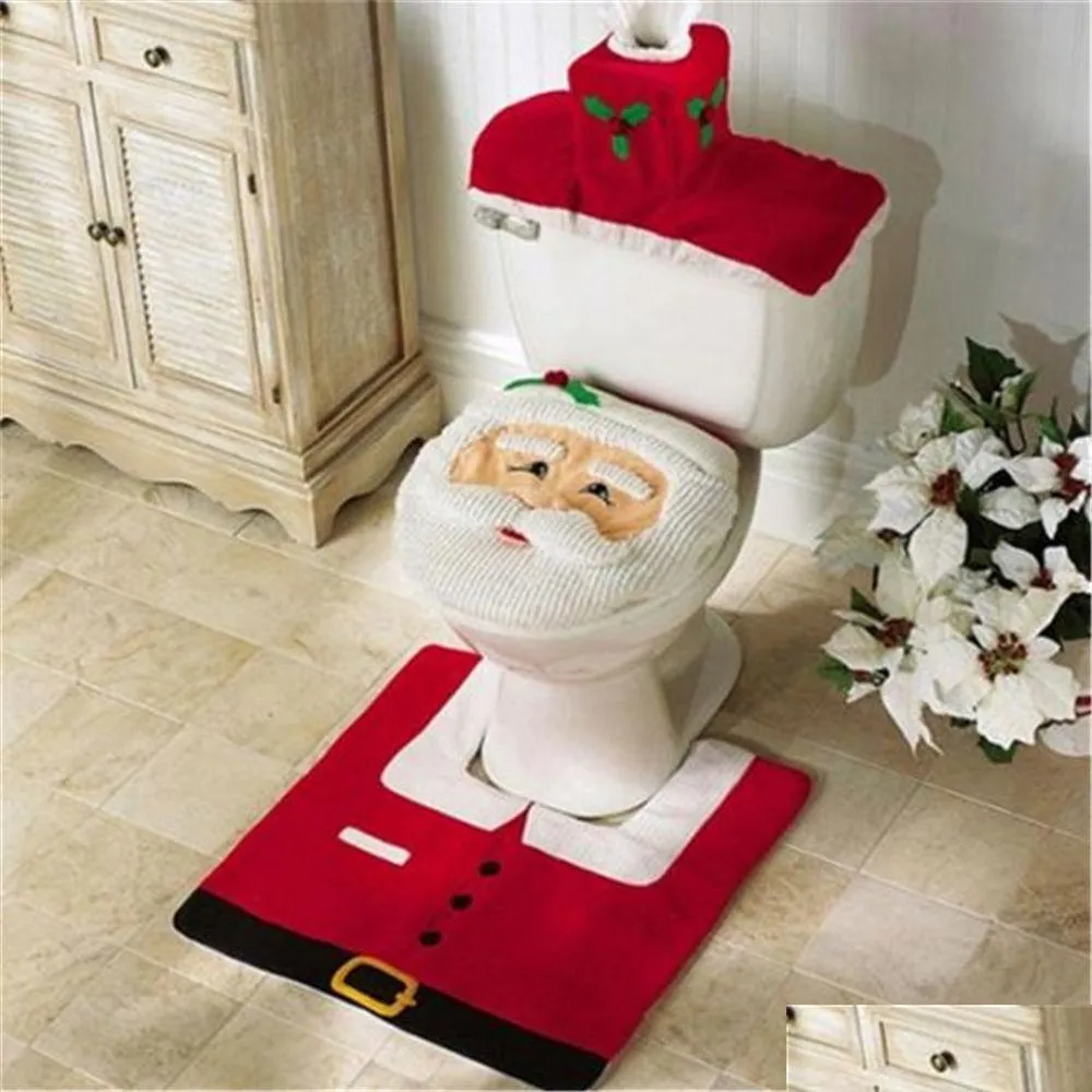 Weihnachtsdekorationen Happy Santa WC-Sitz Er Teppich Fußpolster Kappe Badezimmer-Set Ph1 Drop Lieferung Hausgarten Festliche Partyzubehör Dhnra