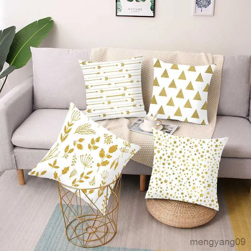 Подушка/декоративная золотая квадратная наволочка с геометрическим принтом, автомобильный диван, простые украшения для дома, R230629