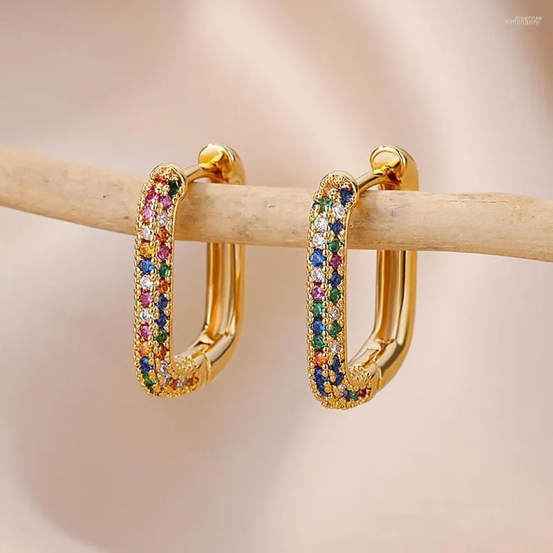 Hoop Earrings Colored Zircon For Women Gold Plated Stainless Steel Earring 2023 Trending Luxury Party Aesthetic Jewerly Aretes Mujer