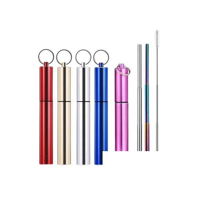 Drinking Straws Telescopic Metal St Collapsible Reusable Portable Stainless Steel With Case And Brush For Travel Outdoor Xb1 Drop De Dhfjg