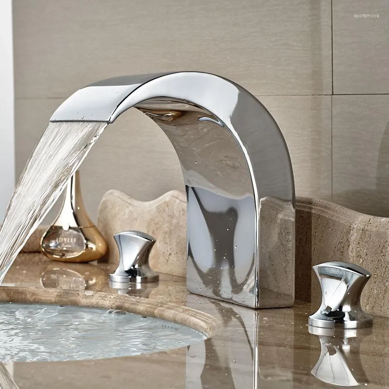 Bathroom Sink Faucets Vidric Dual Unique Design Handle Waterfall Spout Vanity Basin Mixer Taps Polished Chrome Faucet