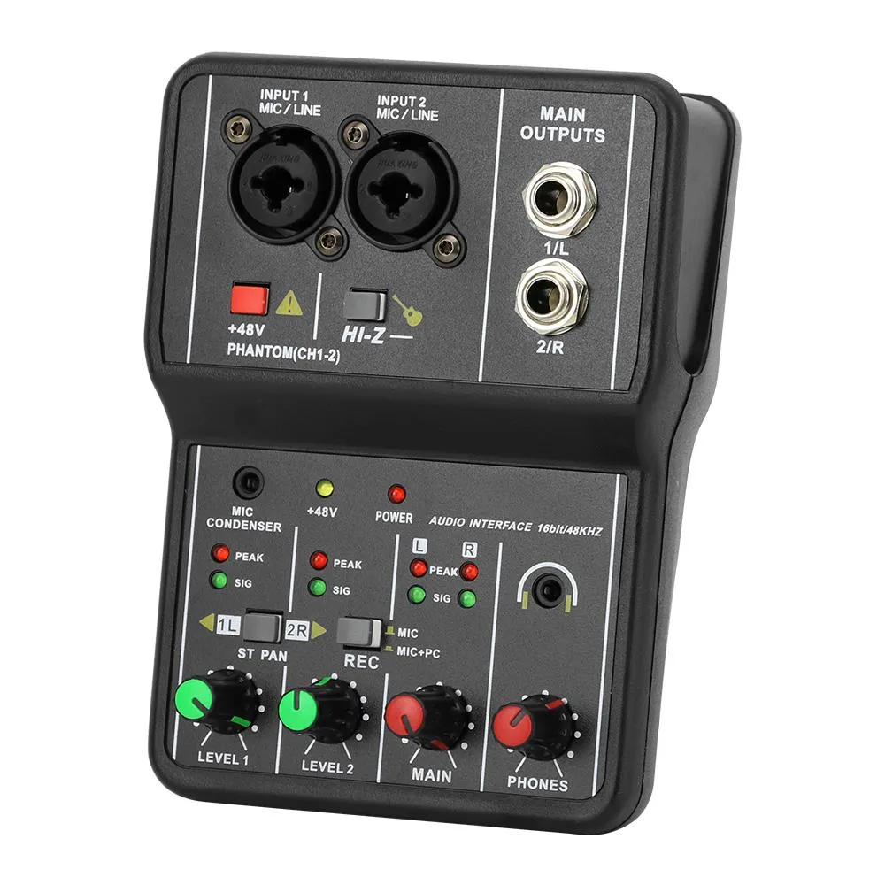 Materiaal Q12 Audio -interface Geluidskaart met Monitor Mixing Console voor Studio Recording Singing Computer PC 48V Phantom Power