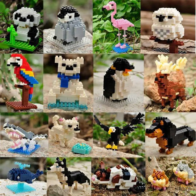 Bloki mini bloki budulcowe Model Diamond Zwierzęta Mikro pies Kot ptak pandę zabawki dla dzieci Prezenty urodzinowe R230629
