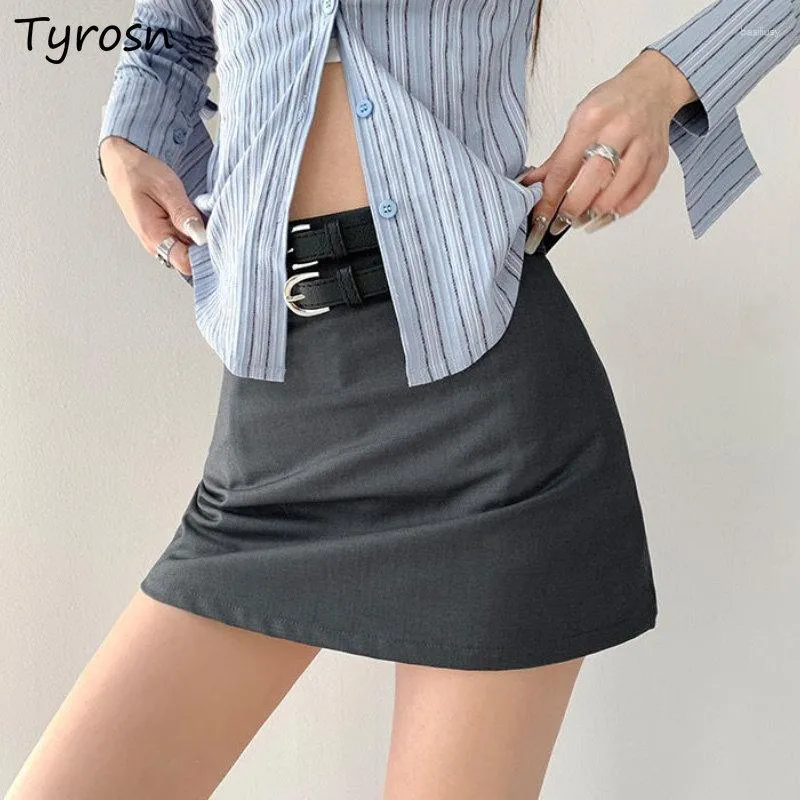 Skirts Mini A-line Women Office Ladies Elegant Skinny Sweet Streetwear Belts Fashion Casual All-match Pure Vintage Sexy Chic