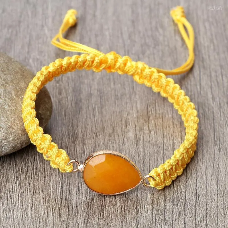 Strand Pierre Naturelle Pendentif Jaune Nylon Corde Tressé Bracelet À La Main Réglable Poignet Bracelets Hommes Femmes Bouddhiste Prière Bijoux