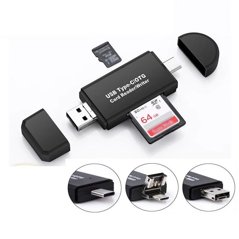 Leitores de cartão de memória Micro SD/Tf Reader 3-em-1 Usb 2.0 tipo C Cardreader Otg Adapter For PC Laptop/Smart Phone Tablet Xbjk2105 Drop D Dhzeq