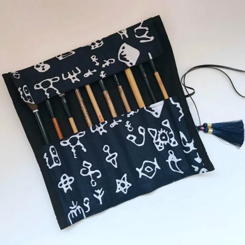 Sacs Sacs de crayon à brosse à aquarelle peinture chinoise calligraphie brosse crayon crayon coton crayon crayon roll rangement calligraphie sacs de rangement