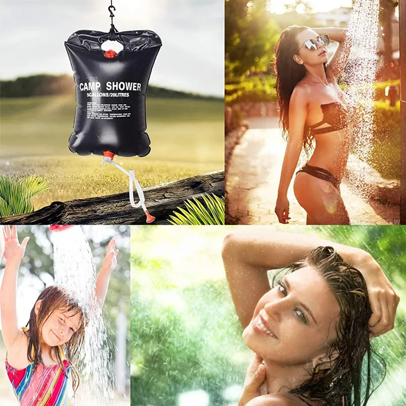Portable Outdoor Shower: 20L Solar Heated Camp Shower Bag, Foldable PVC Water Carrier for Hiking and Climbing Adventures