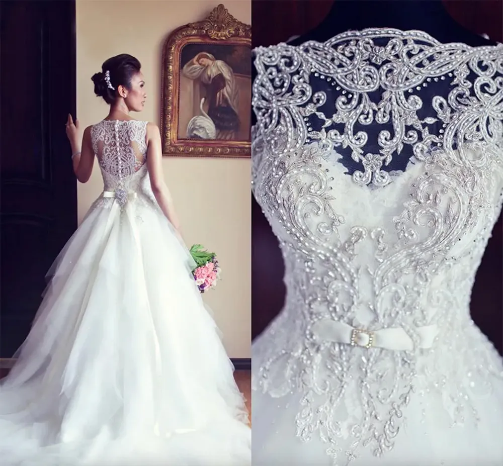 Elegantes Vestidos De Novia Sin Mangas De Cristal 2024 Princesa