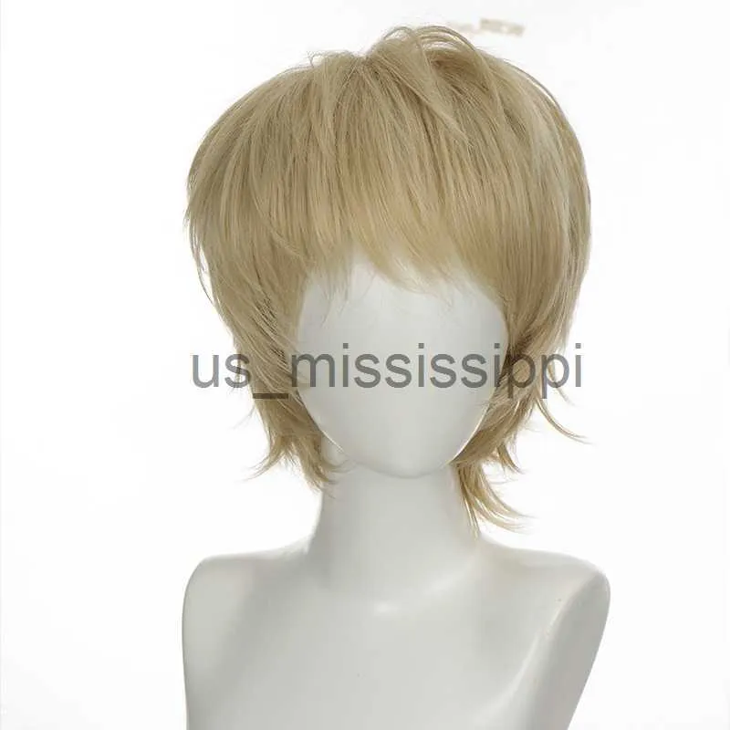 Cosplay Wigs PAGEUP Fashion Men Short Wig Light Yellow Blonde Synthetic Wigs With Bangs For Male Boy Cosplay Costume Anime Halloween x0901 LF2309081