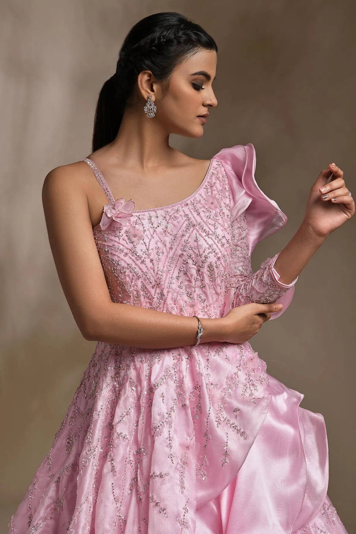 Glamorous A-line Prom Dresses Leaves Applicants One Sleeve Art Design Backless Zipper Floor Length Custom Made Plus Size Party Dress Vestido De Noite