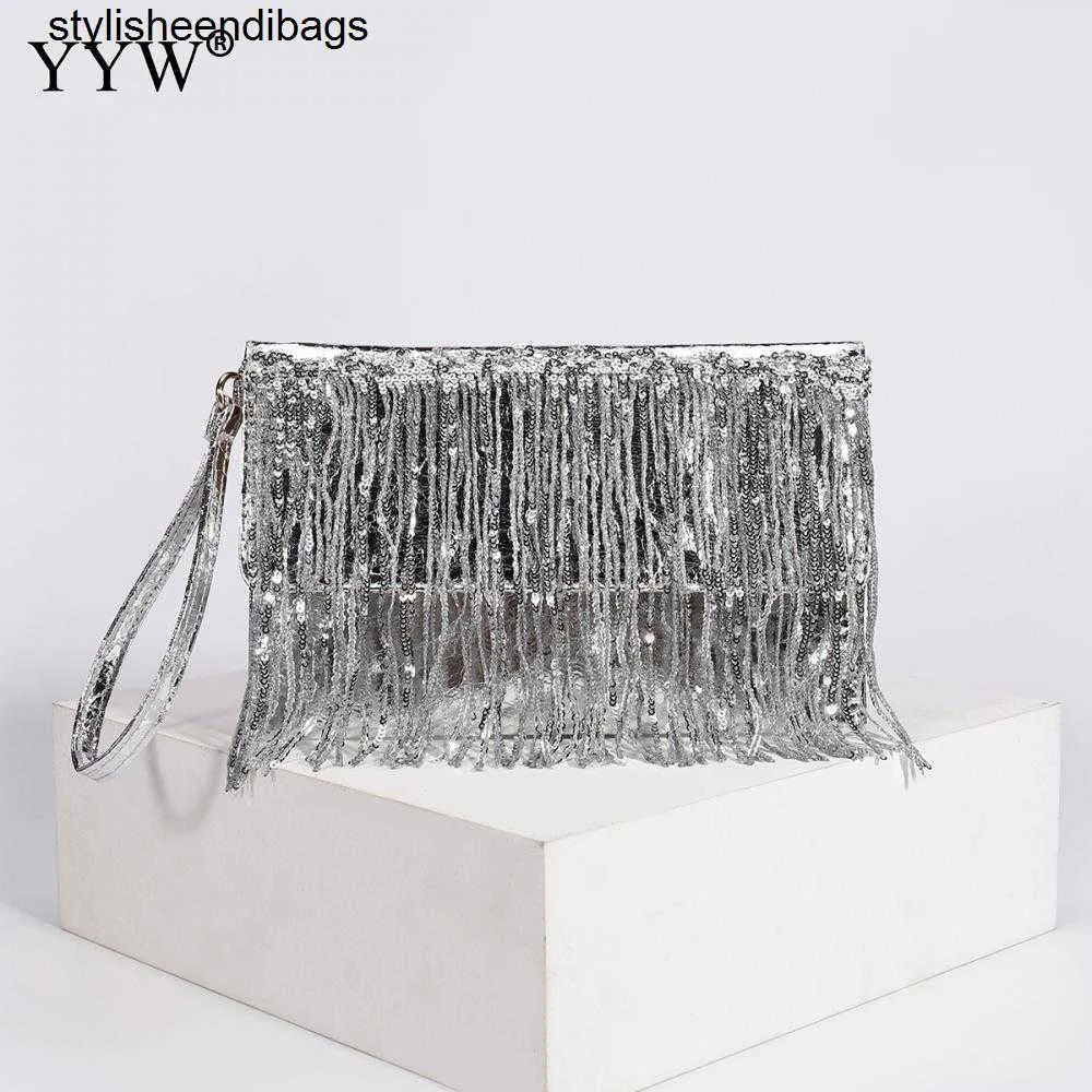 Totes Design Sac à main de luxe Silver Sequin Rignestone Tassel Femmes Small Portefeuilles Sacs Elegant Ladies Party Party Evenle Clutch Purse SlelishEendibags