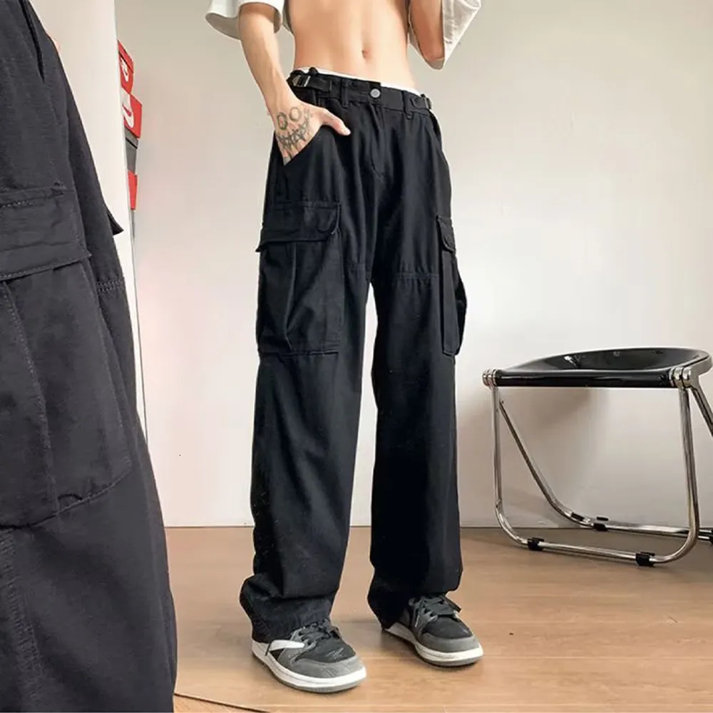 Japanese Street Hip-hop Baggy Loose Straight Wide Leg Cargo Pants Women Chic  L