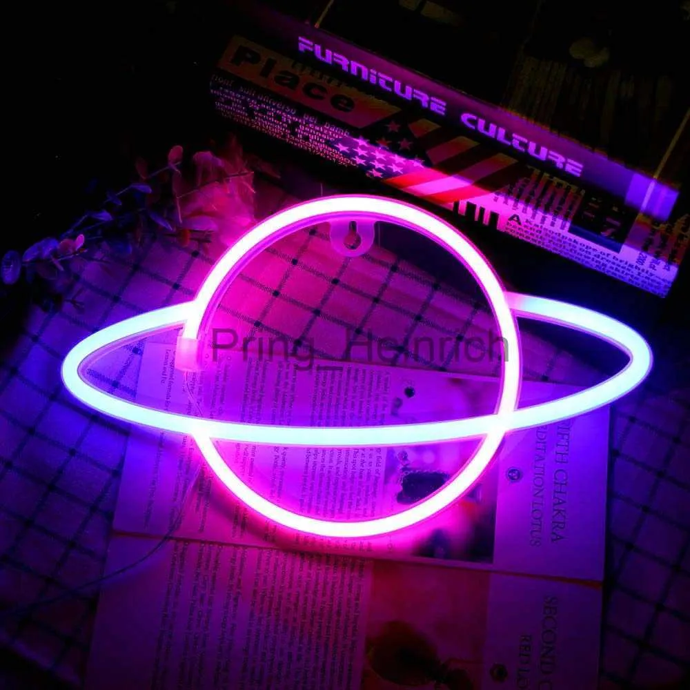 Andra heminredning Planet LED -lampor Neonljus Sign Bedroom Decor Neon Sign Night Lamp för rum Väggkonst Bar Party USB eller Batteridriven J230629