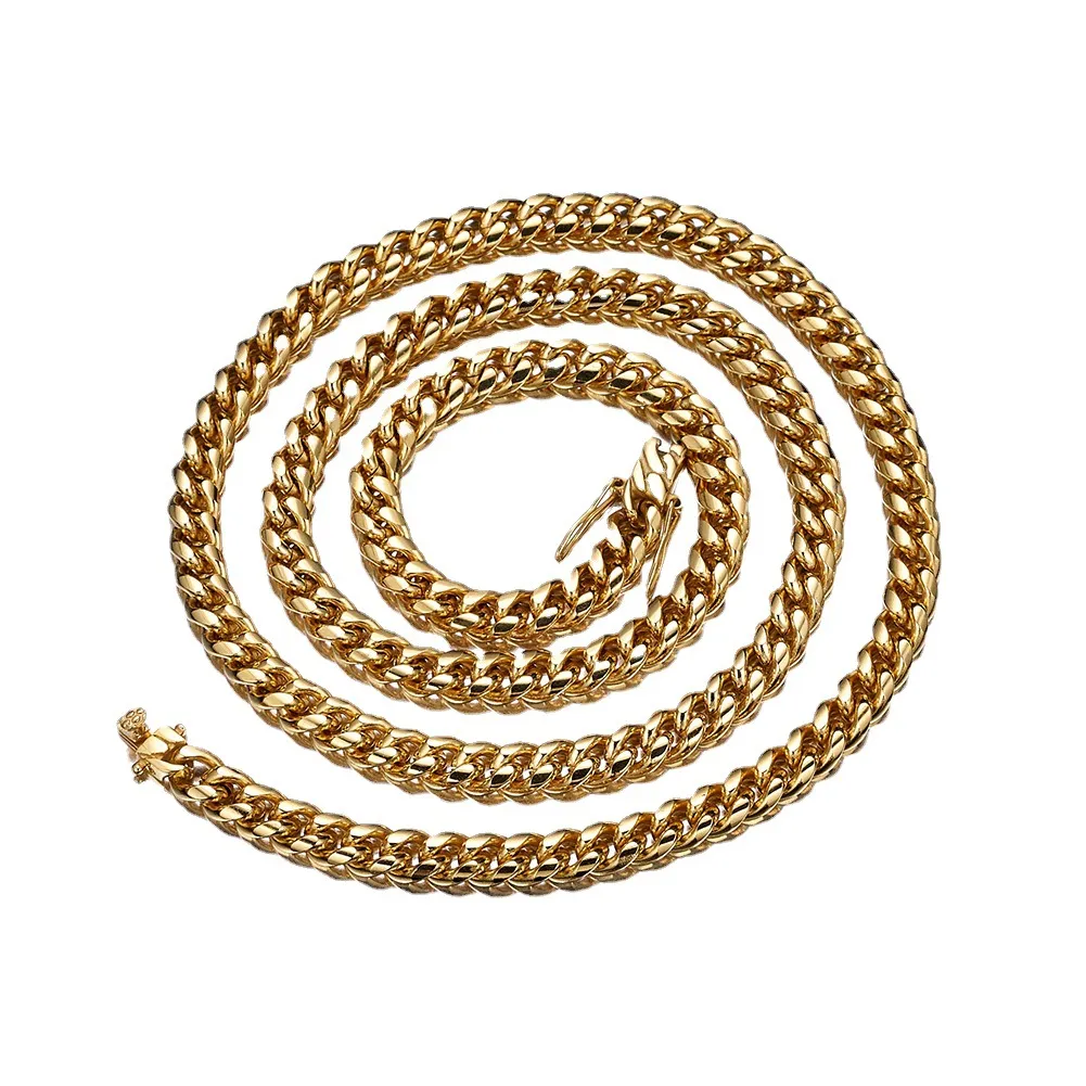 Real14K Yellow Gold Plated stainless steel Miami Cuban Link Chain Necklace 6mm 24 Inch 14kt Box Lock