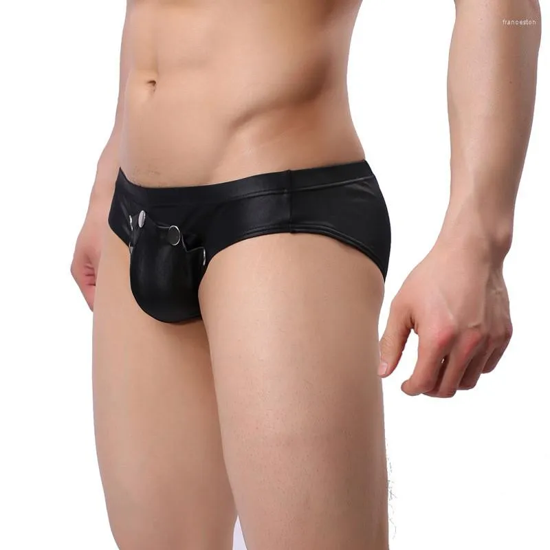 Underpants Arrival Men Novelty Open Hole Rivet Paint Leather Briefs U Convex Pouch Male Panties Rear Hollow Underwear Pants 1851