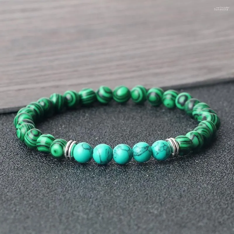 Strand Vrouwen Mannen 6mm Groene Turkoois Spacer Sttrend Armband Zwart Mat Malachiet Lava Steen Paar BraceletBangles Pulsera Sieraden