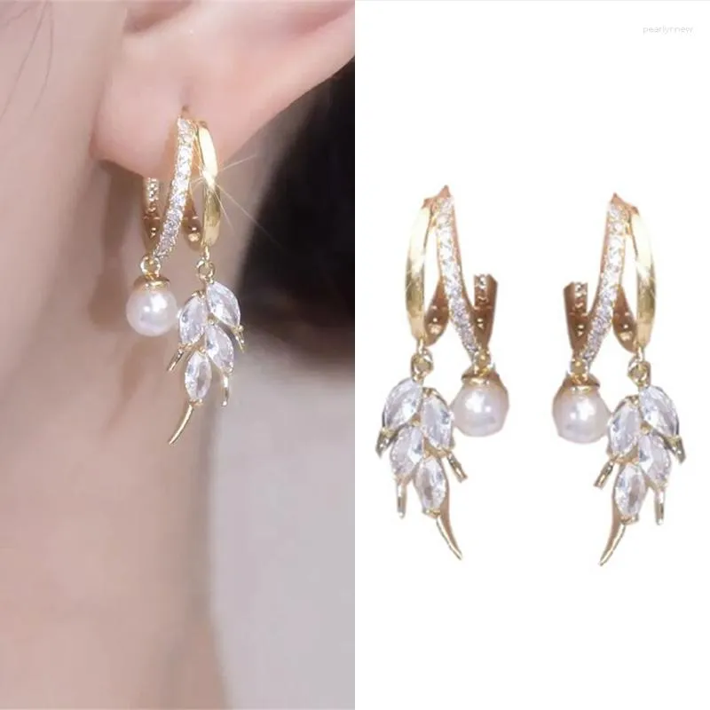 Stud Oorbellen Trend Imitatie Parel Dangle Earring Voor Vrouwen Licht Luxe Zirconia Tarwe Mode Elegante Sieraden Geschenken Bijoux