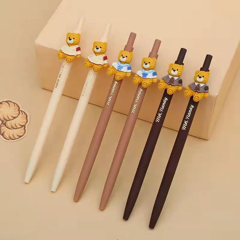 Pennor 36 datorer/Lot Cartoon Bear Press Gel Pen Söt 0,5 mm svart bläck Neutral Pens School Writing Supplies Stationery Promotional Present