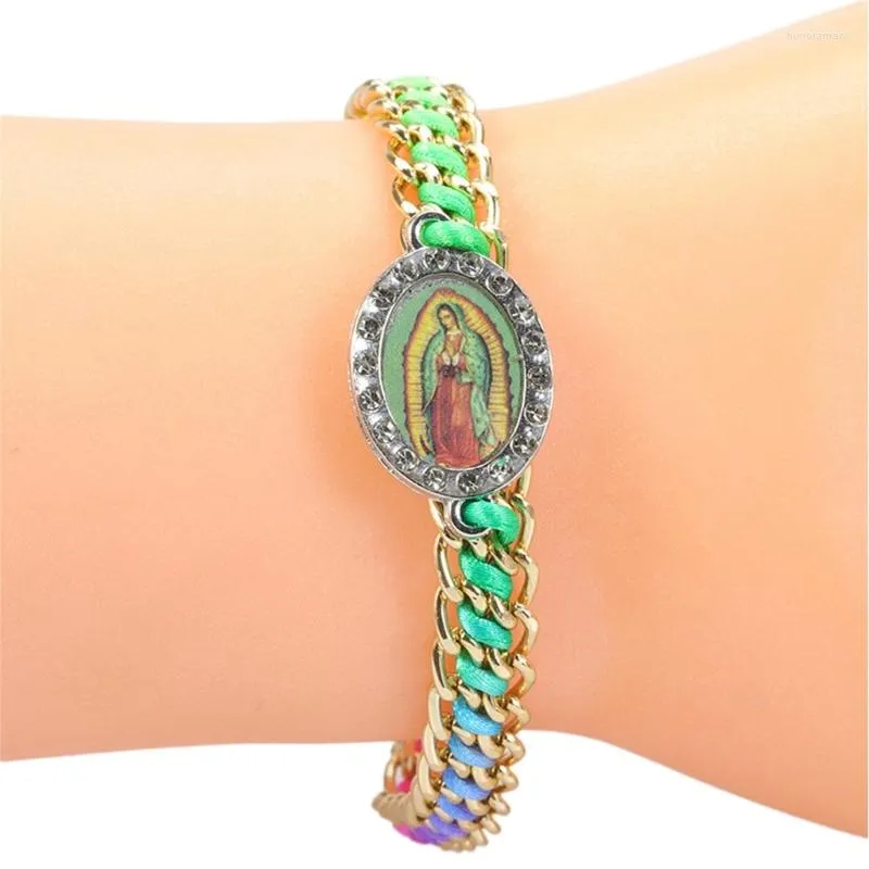 Braccialetti con ciondoli Vergine Maria Santissima Nostra Signora di Guadalupe Bracciale intrecciato a mano regolabile per adulti e buona fortuna