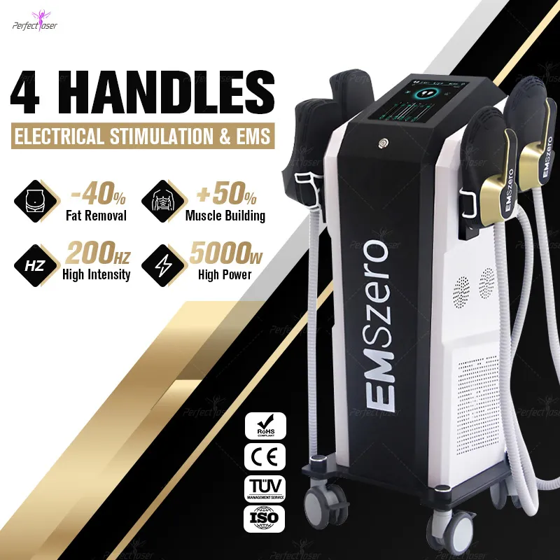 HOT 2023 EMS 형성 장치 EMS 근육 자극기 16 TESLA 4 Handles High Power 5000W 200 Hz EMSLIM Body Professional Training System Hiemt Body Slimming Machine