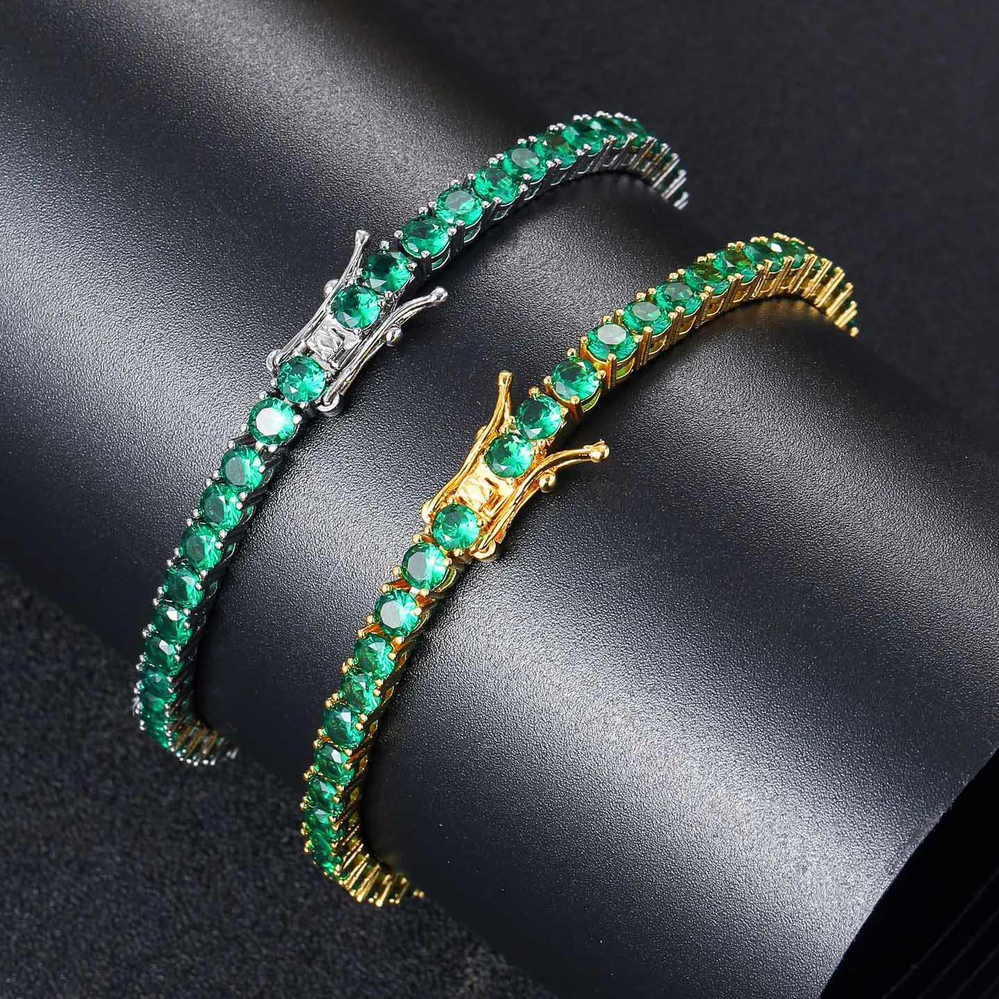 Unisexe Hip Hop 4mm Vert Cubique Zircon Chaîne De Tennis Bracelet Simple Personnalisé 14k Réel Plaqué Or 5A CZ Pierre Chaîne Bracelet Bracelets Pour Hommes Et Femmes Bijoux