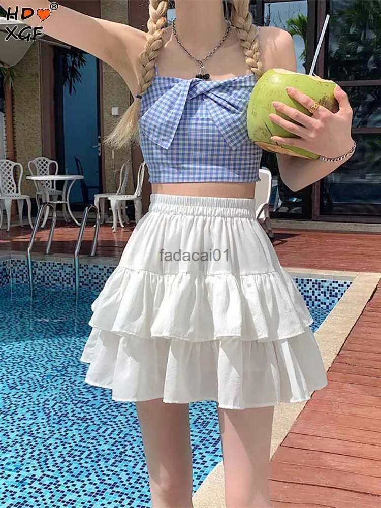 Korean Fashion White Pleated Mini Skirt For Women Preppy Style