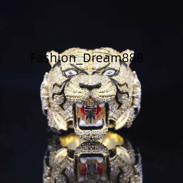 Hiphop Jewelry Custom Tiger Head Iced Out Ring Herren 925 Sterling Silber VVS Moissanit Ring