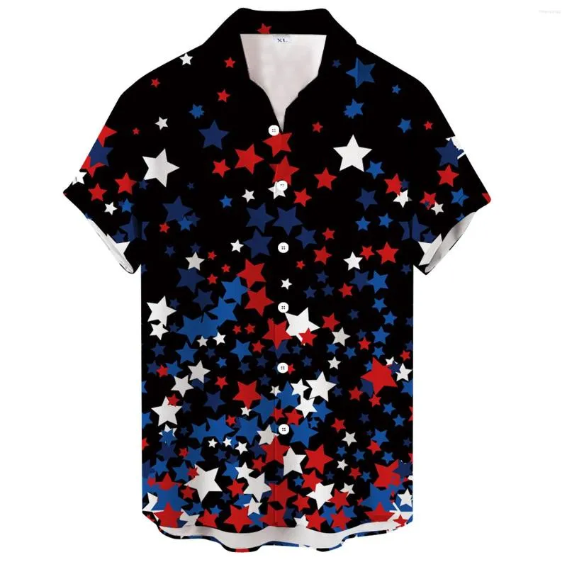 Männer Casual Hemden Luxus Hemd Revers Flagge Druck Patriotischen Kurzarm Sommer Tops Blusen Camisa Hawaiana Hombre