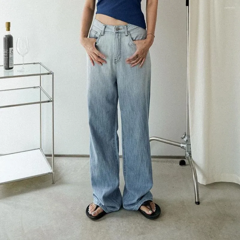 Jeans femme coréen Harajuku jambe large femmes cravate teinture dégradé Denim pantalon droit femme été taille haute Jean pantalon ample P004