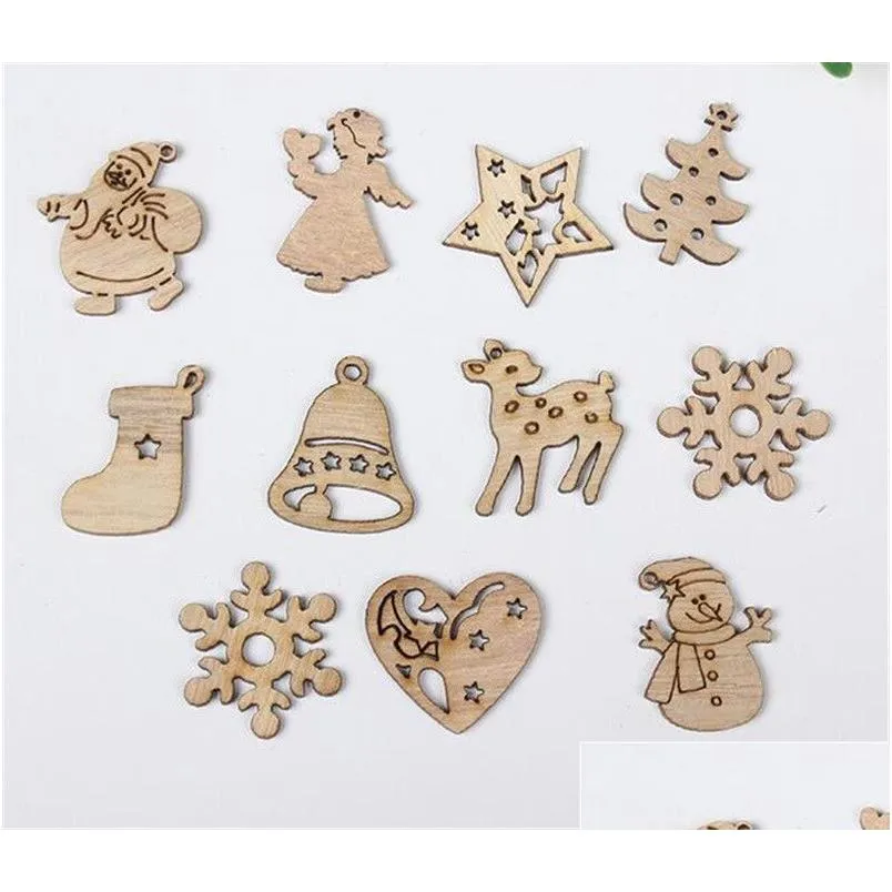 Christmas Decorations Diy Natural Wooden Chip Tree Hanging Ornaments Pendant Kids Gifts Snowman Shape Xmas Drop Delivery Home Garden Dhme3