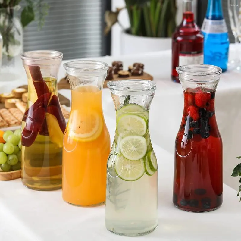Jarra de vidrio de 1 litro, jarra de bebidas y elegante jarra de vino -  Juego de 4 jarras de barra de mimosa y vasos de jugo - Contenedores para