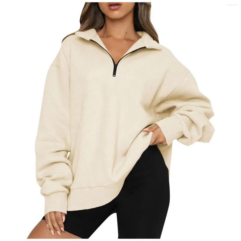 Women's Hoodies 가을, 겨울 Est 캐주얼 숙녀 탑 하프 지퍼 긴 소매 플러시 스웨터 포켓 없음 여성용 의류