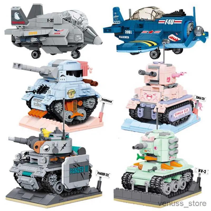 Blocks Tank Aircraft Model Building Blocks Military Aviation Fighter Micro-particle Assembly Ornaments Boy Gift Children's Toys R230629