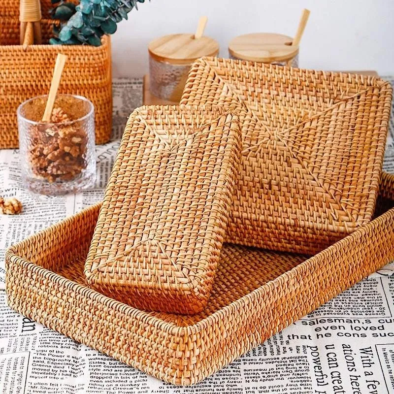 Buy Rectangle Wicker Bread Basket, Rattan Storage Basket,Woven Table...