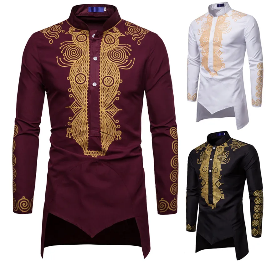 Koszulki męskie sukienki moda drukowana afrykańska odzież narodowa bazin bazin dashiki haftowana koszula 230628