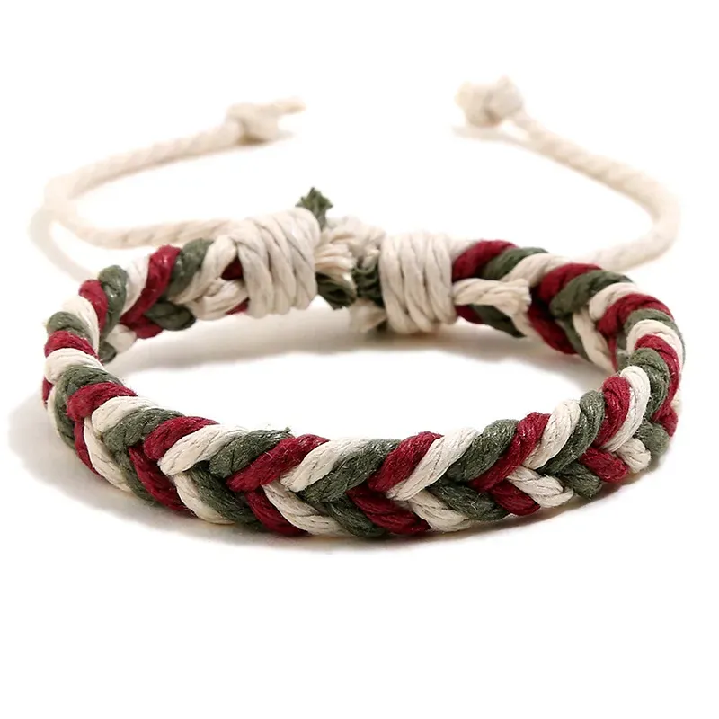 Handmade Retro Wave Rope Woven Bracelets For Men Adjustable Length