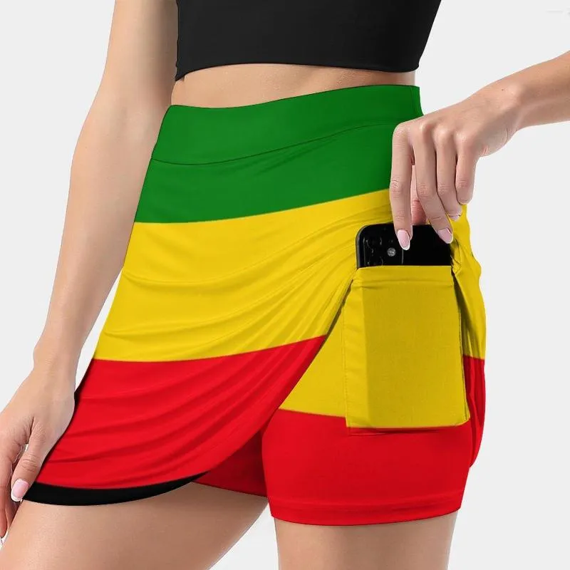 Jupes Vert Jaune Et Rouge Drapeau Rasta Jupe Femme Mini Une Ligne Avec Cacher Poche Design Graphique Style Rayures Rayures