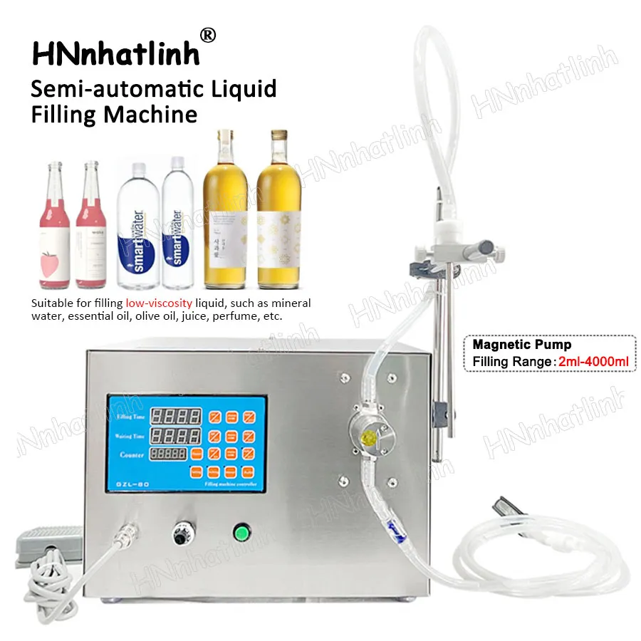 Máquina de enchimento líquido de garrafa de bocal único 6L/min 4L/min Cada cabeça Bomba magnética Água mineral Óleo essencial Leite Fluido Enchimento quantitativo Produção de embalagem